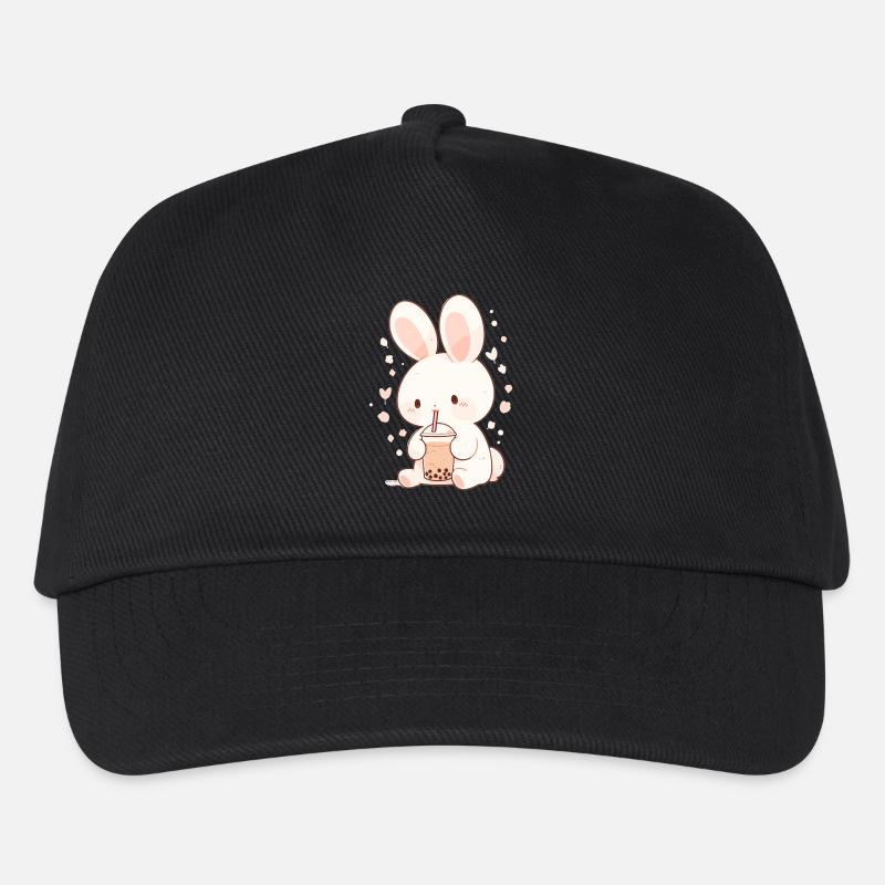 Kawaii Hase trinkt Boba Bubble Tea Chibi - Kinder Basecap - Schwarz