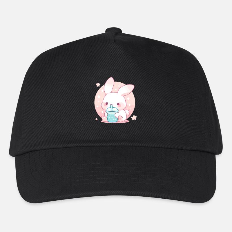 Kawaii Hase trinkt Boba Bubble Tea Chibi - Kinder Basecap - Schwarz