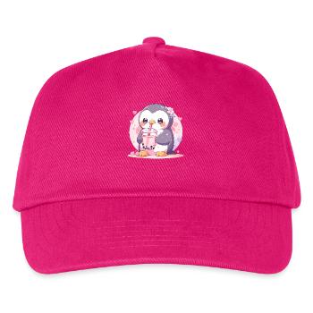Kawaii Pinguin trinkt Boba Bubble Tea Chibi - Kinder Basecap - Fuchsia - Vorne