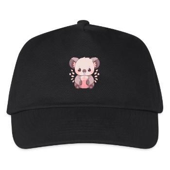 Kawaii Koala trinkt Boba Bubble Tea Chibi - Kinder Basecap - Schwarz - Vorne