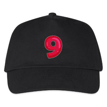 NEUN - 9 - Ziffer rot - Kinder Basecap - Schwarz - Vorne
