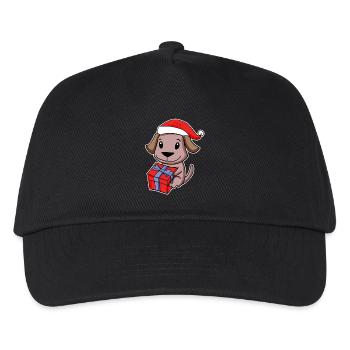 Hund mit Weihnachtsmütze und Weihnachtsgeschenk - Kinder Basecap - Schwarz - Vorne