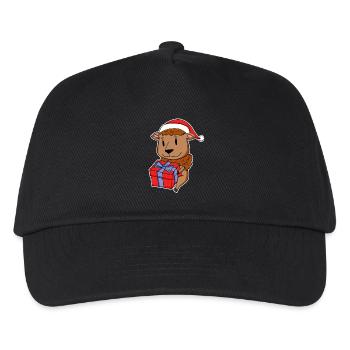 Bison mit Weihnachtsmütze und Weihnachtsgeschenk - Kinder Basecap - Schwarz - Vorne