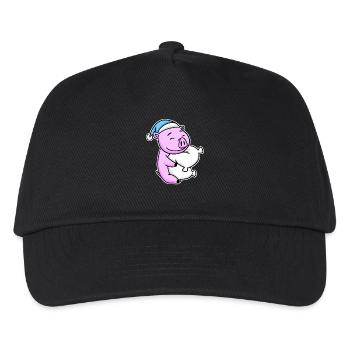 Schwein mit Kissen und Schlafmütze - Kinder Basecap - Schwarz - Vorne