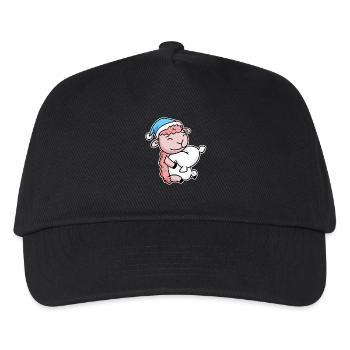 Schaf mit Kissen und Schlafmütze - Kinder Basecap - Schwarz - Vorne
