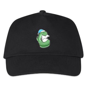 Schlange mit Kissen und Schlafmütze - Kinder Basecap - Schwarz - Vorne
