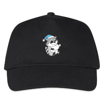 Raccoon with pillow and sleepy cap - Kids’ Baseball Cap - black - Front