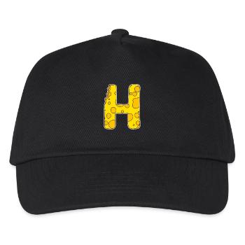 Buchstabe H - Anfangsbuchstabe H - Käse Motiv - Kinder Basecap - Schwarz - Vorne