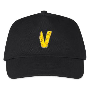 Buchstabe V - Anfangsbuchstabe V - Käse Motiv - Kinder Basecap - Schwarz - Vorne