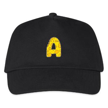 Buchstabe A - Anfangsbuchstabe A - Käse Motiv - Kinder Basecap - Schwarz - Vorne
