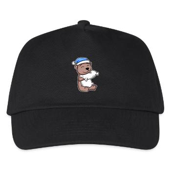Bär mit Kissen und Schlafmütze - Kinder Basecap - Schwarz - Vorne