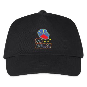 Geschenkidee Flaggenkarte La Réunion 974 - Kinder Basecap - Schwarz - Vorne