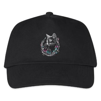 Katze Ostern Ostereier Easter Cat - Kinder Basecap - Schwarz - Vorne