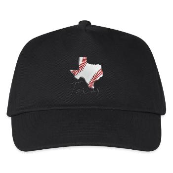Echter Baseball in der Texas State Landkarte TX - Kinder Basecap - Schwarz - Vorne