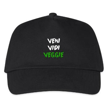 Veni Vidi Veggie Lustiges vegetarisches Slogan Shirt - Kinder Basecap - Schwarz - Vorne