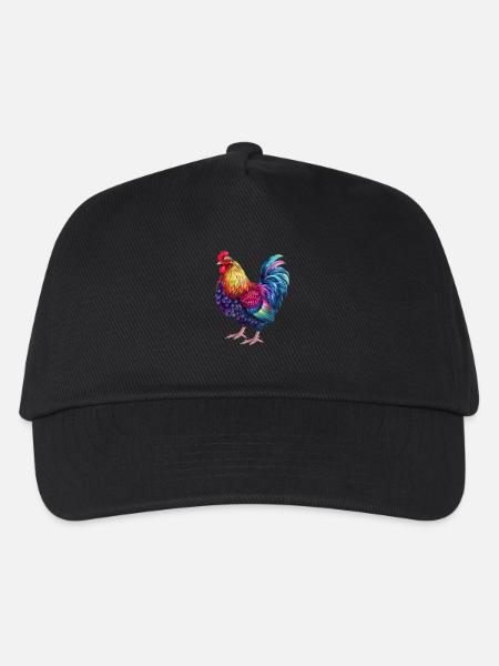 Hahn Regenbogen – Bunte Farbenpracht - Kinder Basecap - Schwarz