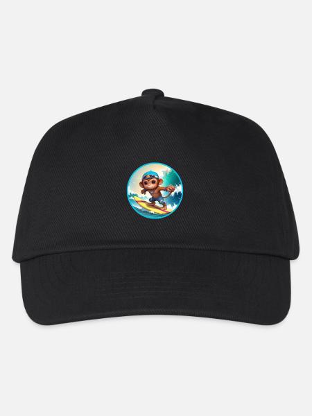 Fröhlicher surfender Affe - Kinder Basecap - Schwarz