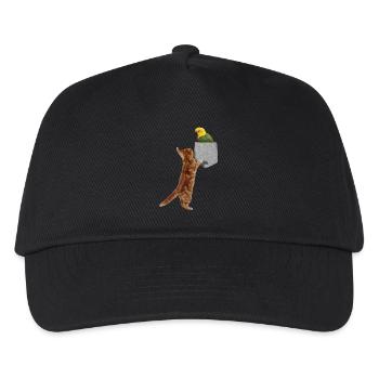 Katze, die nach Sittich in gefälschter Print-On-Tasche greift - Kinder Basecap - Schwarz - Vorne