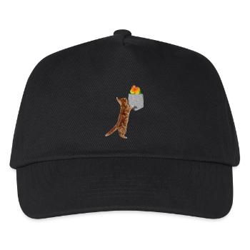 Katze, die nach Turteltauben in gefälschter Print-On-Tasche greift - Kinder Basecap - Schwarz - Vorne