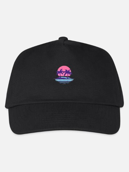Vaporwave Synthwave Pixelart Palmen Retro 90er - Kinder Basecap - Schwarz