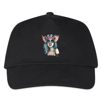 80s punk hippie girl as a cute piggy - Kids’ Baseball Cap - black - Front