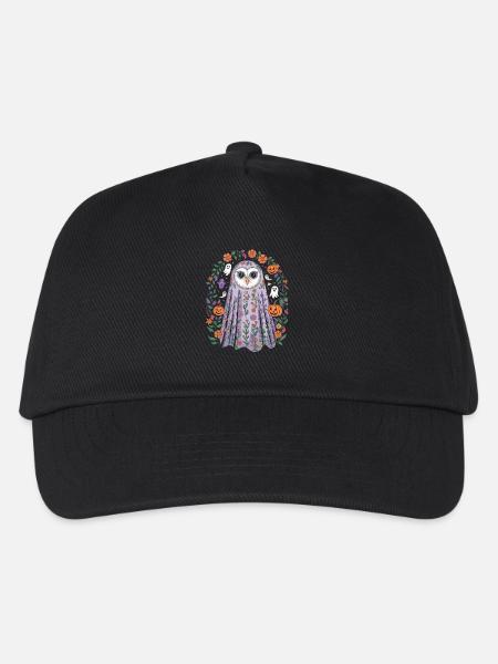 Halloween Eule Mit Blumen Und Kürbissen - Kinder Basecap - Schwarz