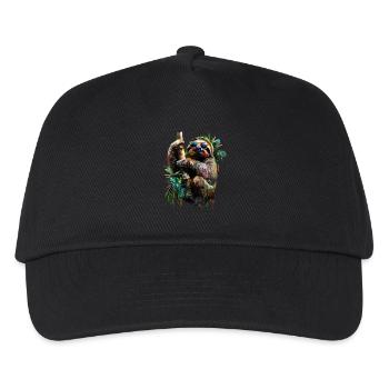 Lustiges Faultier Kunst Tier Sloth Wildtier Tiere - Kinder Basecap - Schwarz - Vorne