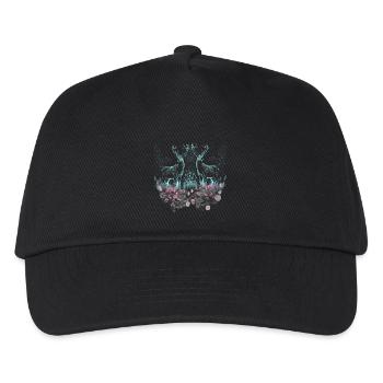 Hirsch Hirsche Wild Blumen Natur Waldtiere Rehbock - Kinder Basecap - Schwarz - Vorne