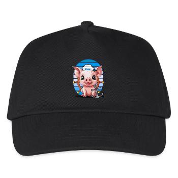 Schwein Matrose Steuermann Anker Maritim - Kinder Basecap - Schwarz - Vorne