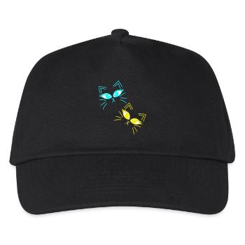 Katze Katzen Kätzchen Katzengesicht 80er 90er - Kinder Basecap - Schwarz - Vorne