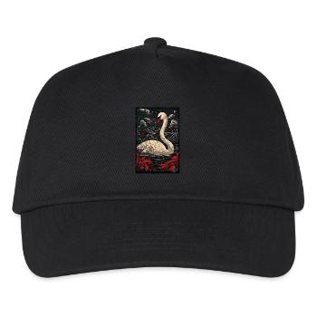 Woodcut of a swan on a lake - Kids’ Baseball Cap - black - Front