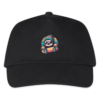 Skater Faultier mit Beanie und Sonnenbrille - Kinder Basecap - Schwarz - Vorne