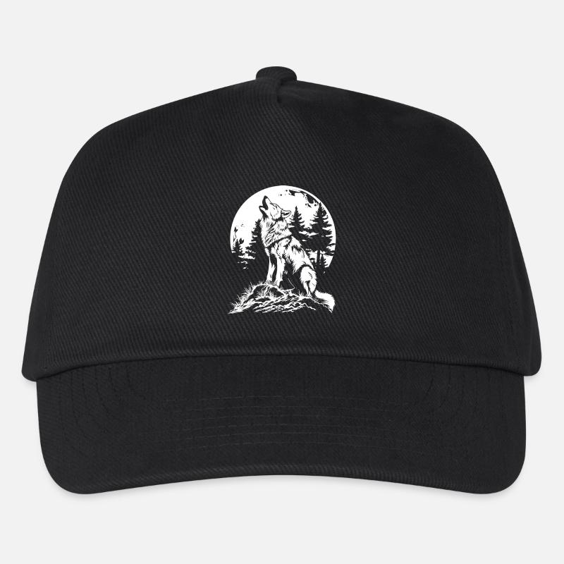 Wolf Mond Wald - Kinder Basecap - Schwarz
