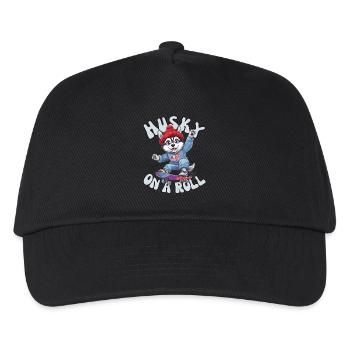 Husky on a roll - Streetwear Skater Outfit - Kinder Basecap - Schwarz - Vorne