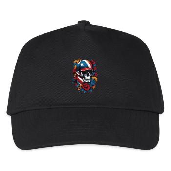 Patriotic skull with floral design - Kids’ Baseball Cap - black - Front