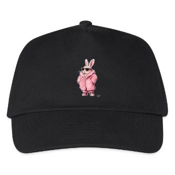 Super cooler pinker Pelzmantel mit Hase drin - Kinder Basecap - Schwarz - Vorne
