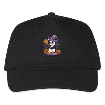 Penguin Halloween Witch with Pumpkins and Broom - Kids’ Baseball Cap - black - Front