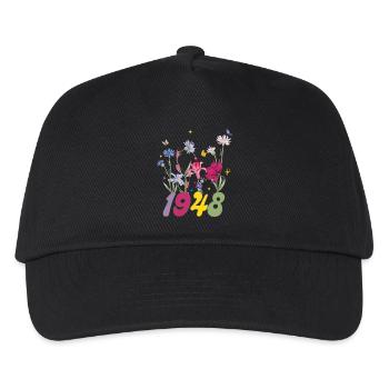 Geburtsjahr 1948 Wildblumen - Kinder Basecap - Schwarz - Vorne