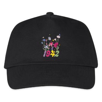 Geburtsjahr 1942 Wildblumen - Kinder Basecap - Schwarz - Vorne