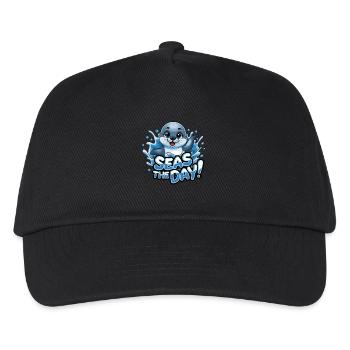Niedliche Robbe Seas The Day für einen Robben - Kinder Basecap - Schwarz - Vorne