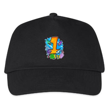 Zahl 1 Nummer Eins - Fische Motiv - Kinder Basecap - Schwarz - Vorne