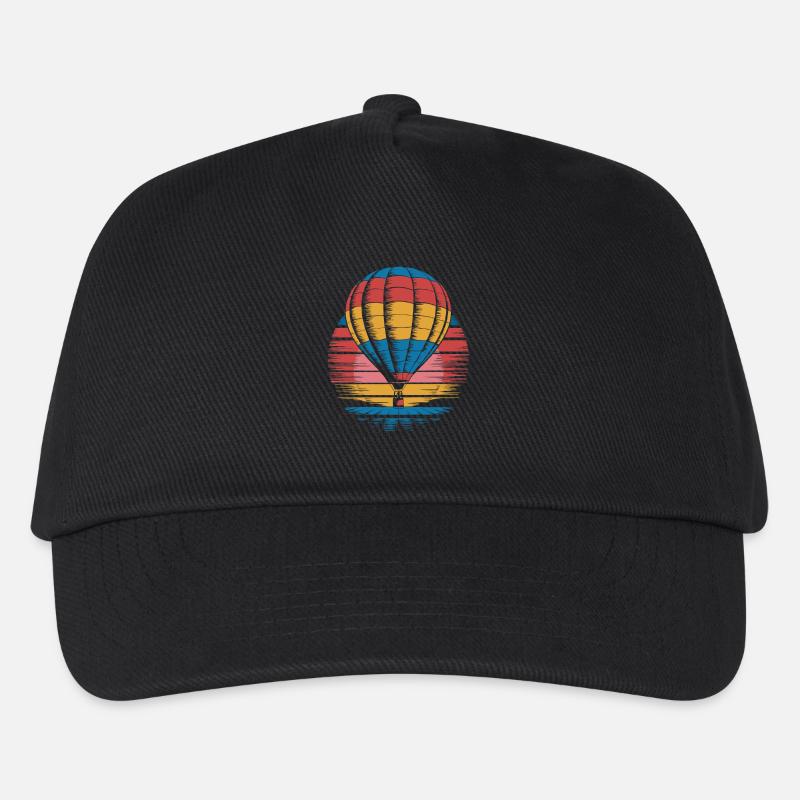 Heißluftballon Retro Sonnenuntergang Vintage - Kinder Basecap - Schwarz