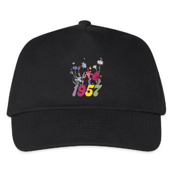 Geburtsjahr 1957 Wildblumen - Kinder Basecap - Schwarz - Vorne