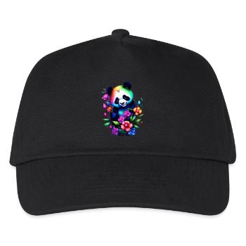 Regenbogenpanda mit Blumen Verträumte Fantasykunst - Kinder Basecap - Schwarz - Vorne