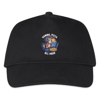 Funny Dog Gaming Pizza Gamer Gamer Gaming - Kids’ Baseball Cap - black - Front