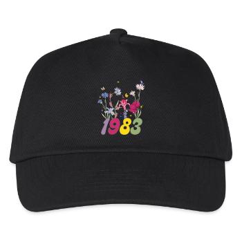 Year of birth 1983 wildflowers - Kids’ Baseball Cap - black - Front