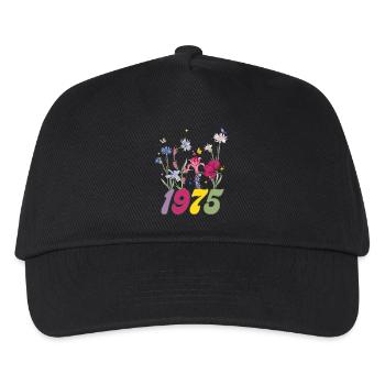 Geburtsjahr 1975 Wildblumen - Kinder Basecap - Schwarz - Vorne