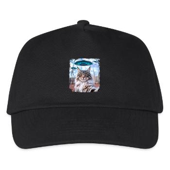 Weird Funny Main Coon Cat Selfie with Alien UFOs. - Kids’ Baseball Cap - black - Front