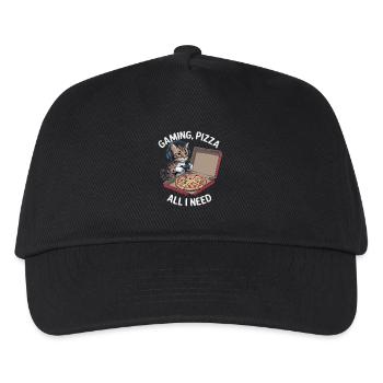 Funny Cats Gaming Pizza Gamer Gamer Gaming - Kids’ Baseball Cap - black - Front