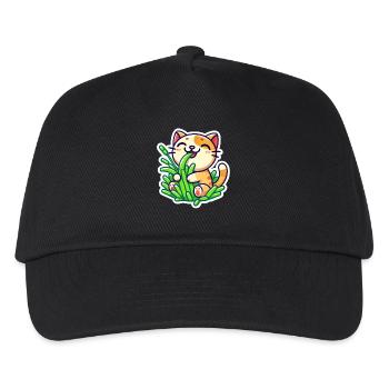 Cute Ginger Cat eating green grass - Kids’ Baseball Cap - black - Front